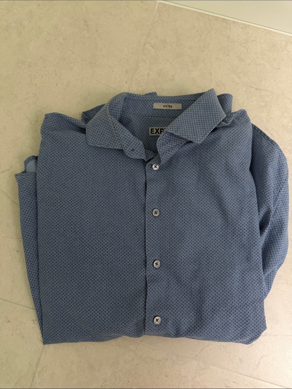 Express Men's Fitted Blue Micro-Pattern Dress Shirt